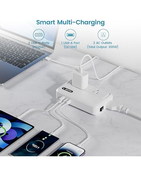 BESTEK 220V to 110V Voltage Converter Universal Travel Adapter for Hair Straightener Curling Iron PD35W 1 USB-A 2 USB-C Port